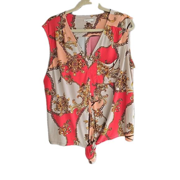 Cato Pink White Baroque V-Neck Button Front Sleeveless Top Womans Size 18/20W - Picture 1 of 5